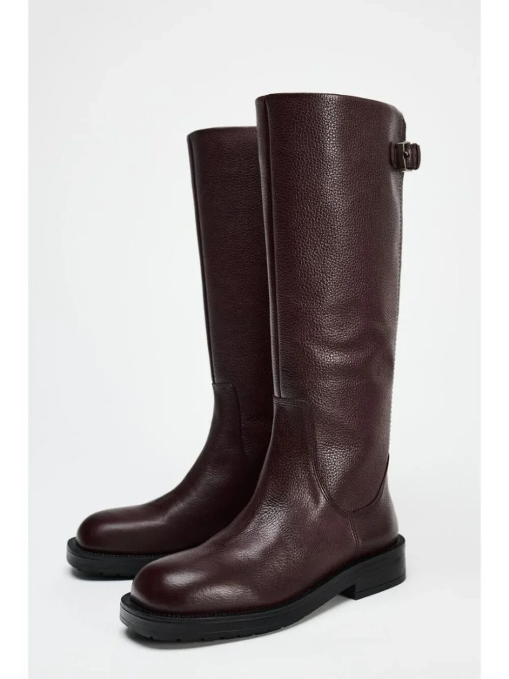 Zara Womens Leather Boots High Buckle EU 37 US 6.5 Burgundy Red 1017/410 NWOB